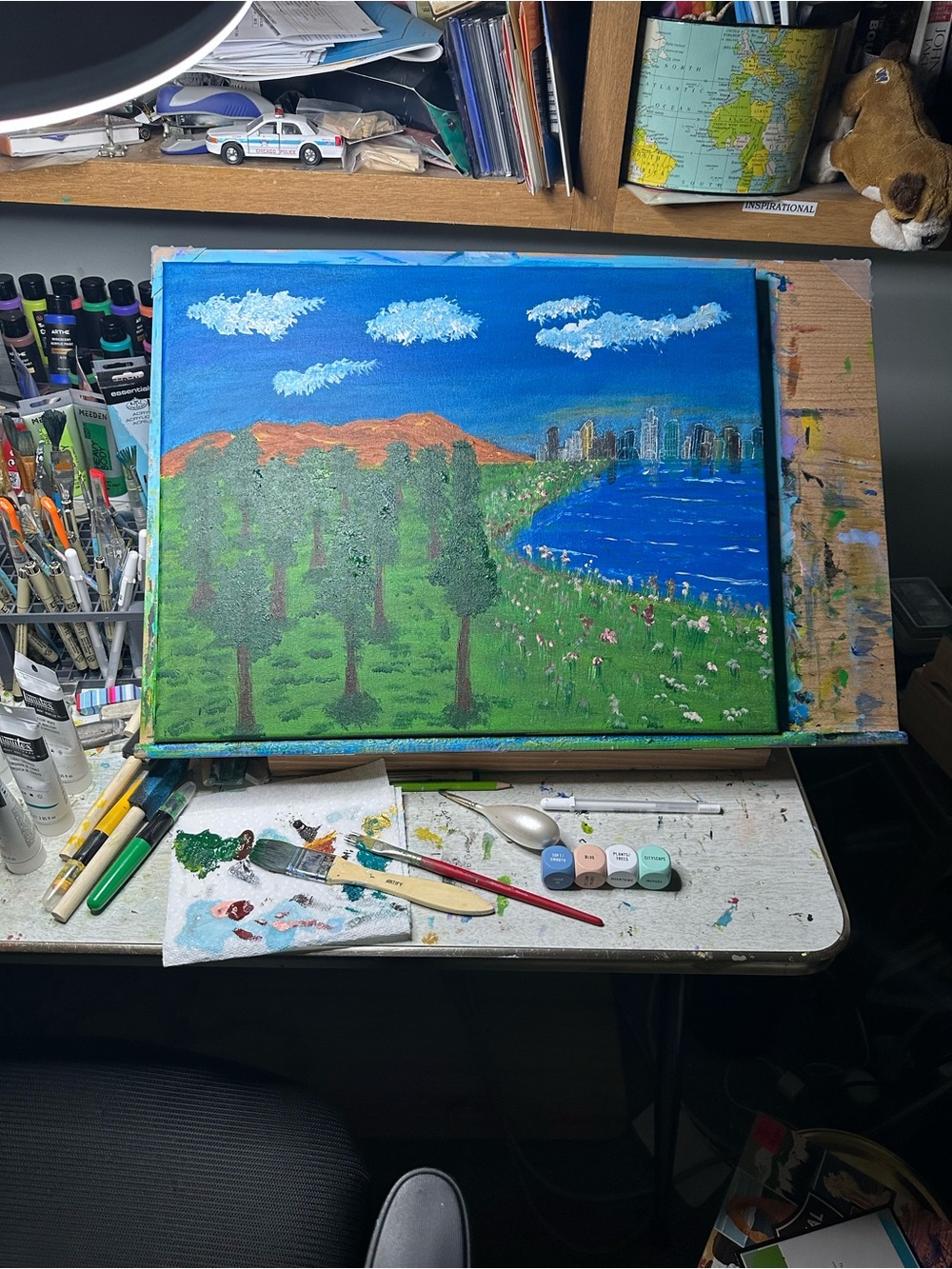 Hand-Painted Landscape Canvas Art - Blue and Green